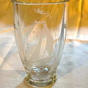 Crystal Lars Hellsten Orrefors Sailboat Vase Sailboat with seagulls crystal vase